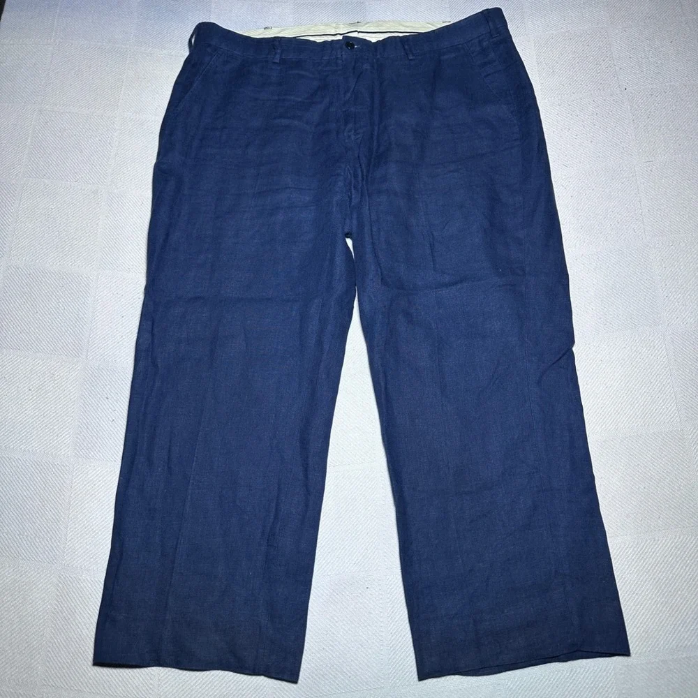 Polo Ralph Lauren Dress Pants 38x27 100% Linen Relaxed Straight Navy Chino Pants